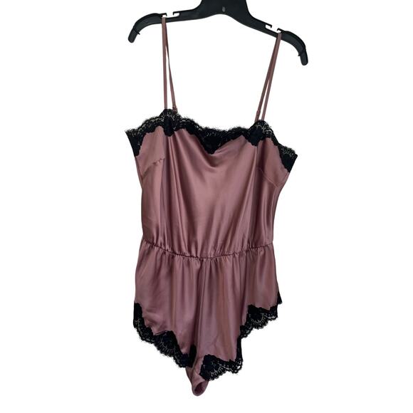Victoria’s Secret Pink Satin Lace Trim Romper Teddy Size Large - Picture 2 of 10